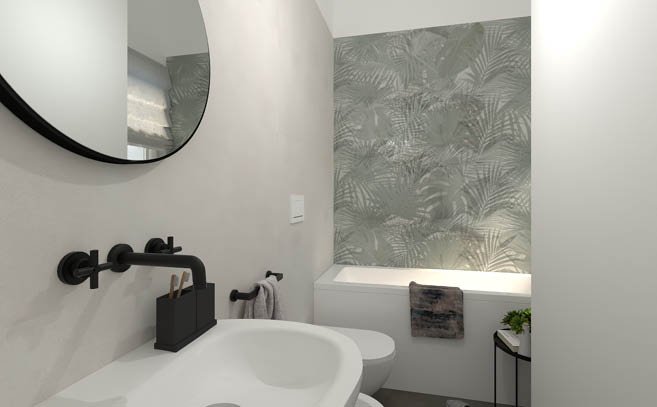 Bathroom design image in Rectangular shape, created with floor tiles MILANO MOOD and wall tiles MILANO MOOD