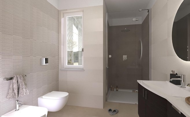 Bathroom design image in Rectangular shape, created with floor tiles SUMMER and wall tiles SUMMER
