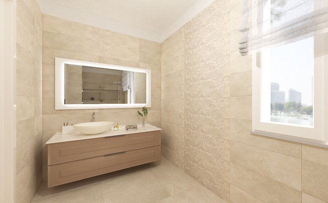Bathroom design image in Rectangular shape, created with floor tiles ROMA and wall tiles ROMA