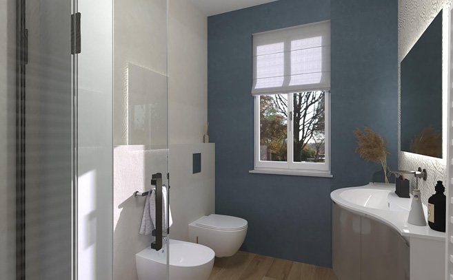 Bathroom design image in Rectangular shape, created with floor tiles FAPNEST and wall tiles BLOOM