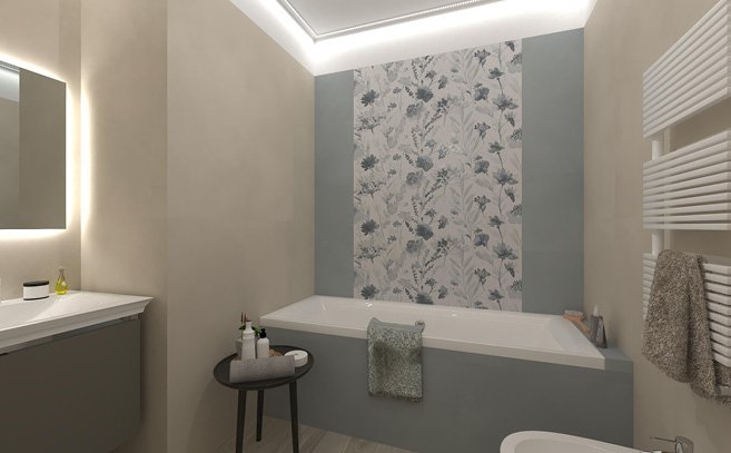 Bathroom design image in Rectangular shape, created with floor tiles FAPNEST and wall tiles MILANO MOOD
