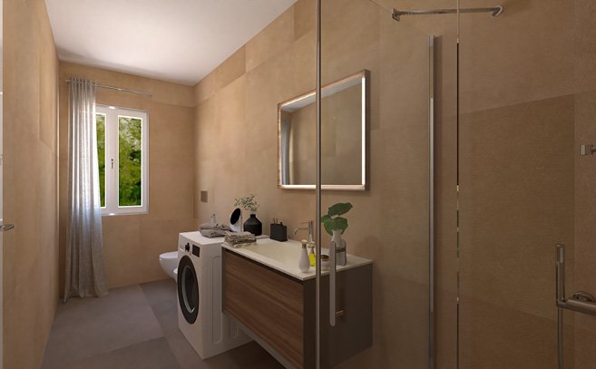 Bathroom design image in Rectangular shape, created with floor tiles SUMMER and wall tiles SUMMER