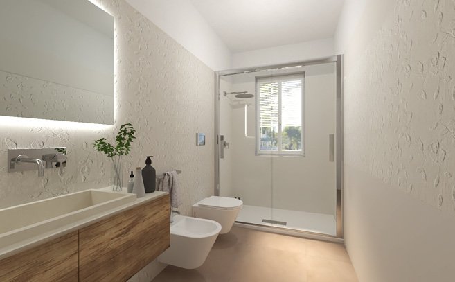Bathroom design image in Rectangular shape, created with wall tiles LUMINA 30,5X91,5