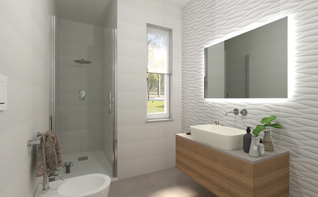 Bathroom design image in Rectangular shape, created with wall tiles LUMINA 25x75