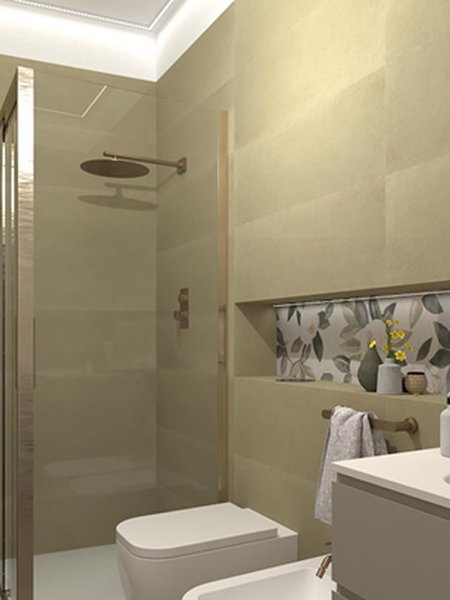 Bathroom design image in Rectangular shape, created with floor tiles SUMMER and wall tiles SUMMER