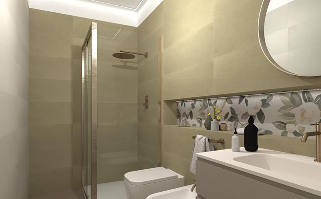 Bathroom design image in Rectangular shape, created with floor tiles SUMMER and wall tiles SUMMER