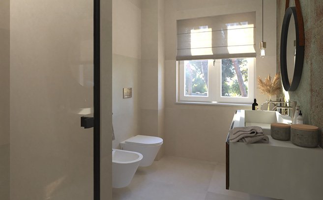 Bathroom design image in Rectangular shape, created with floor tiles SHEER and wall tiles SHEER