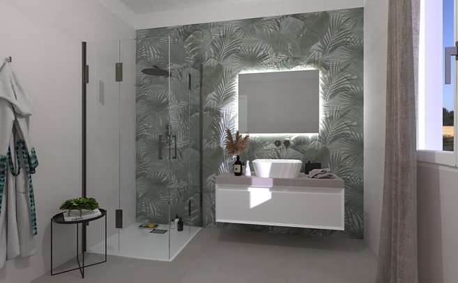 Bathroom design image in Squared shape, created with floor tiles MILANO&FLOOR and wall tiles MILANO MOOD