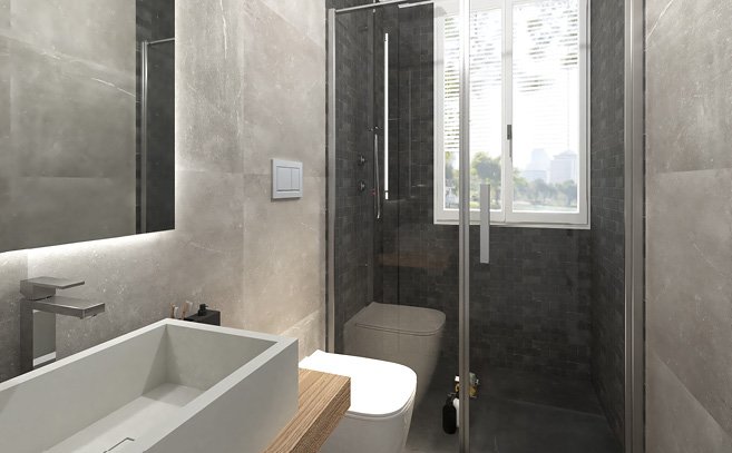 Bathroom design image in Rectangular shape, created with floor tiles MAKU and wall tiles MAKU