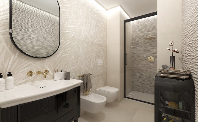 Bathroom design image in Rectangular shape, created with floor tiles SHEER and wall tiles SHEER