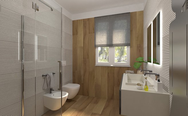 Bathroom design image in Rectangular shape, created with floor tiles FAPNEST and wall tiles LUMINA SAND ART, FAPNEST