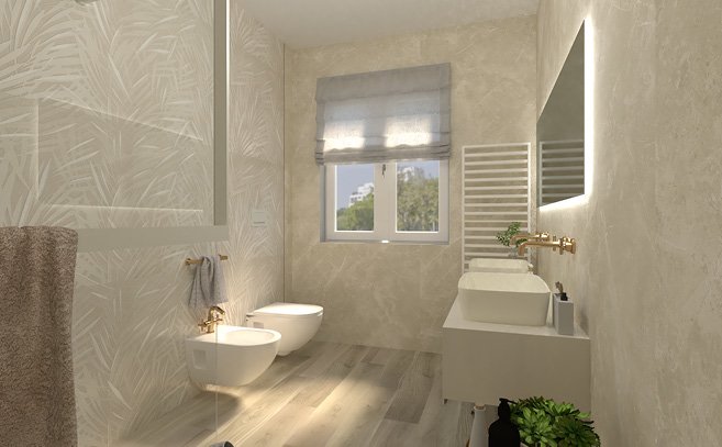 Bathroom design image in Rectangular shape, created with floor tiles FAPNEST and wall tiles SHEER, ROMA