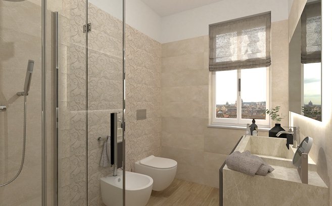 Bathroom design image in Rectangular shape, created with floor tiles FAPNEST and wall tiles ROMA