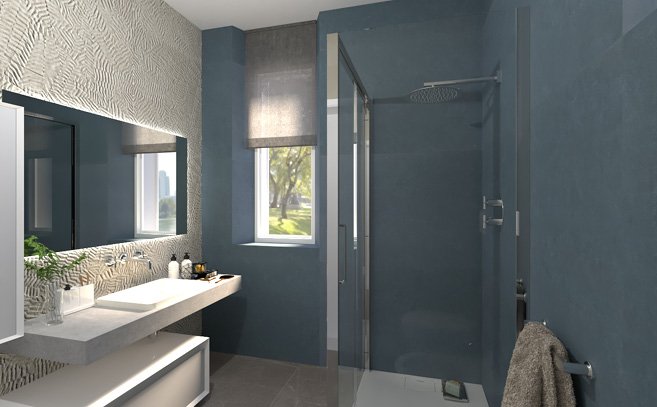 Bathroom design image in Rectangular shape, created with floor tiles BLOK and wall tiles BLOOM