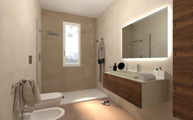 Bathroom design image in Rectangular shape, created with floor tiles MILANO MOOD and wall tiles MILANO MOOD