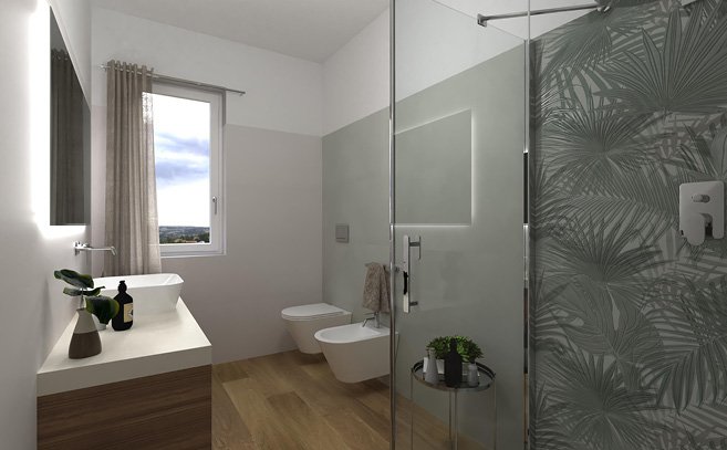 Bathroom design image in Rectangular shape, created with floor tiles FAPNEST and wall tiles MILANO MOOD