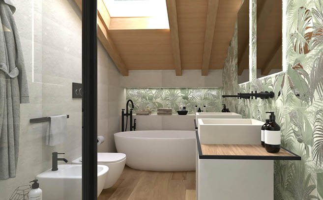 Bathroom design image in Rectangular shape, created with floor tiles FAPNEST and wall tiles DECO&MORE