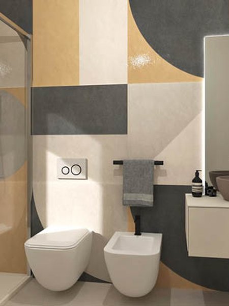 Bathroom design image in Rectangular shape, created with floor tiles SHEER and wall tiles SHEER, FAP MURALS