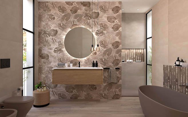 Bathroom design image in Squared shape, created with floor tiles ROOTS and wall tiles YLICO