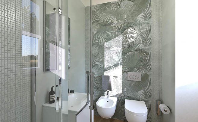 Bathroom design image in Squared shape, created with floor tiles FAPNEST and wall tiles MILANO MOOD