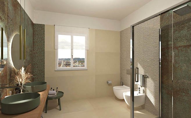 Bathroom design image in Squared shape, created with floor tiles SHEER and wall tiles SHEER