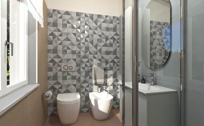 Bathroom design image in Rectangular shape, created with floor tiles MILANO MOOD and wall tiles MILANO MOOD