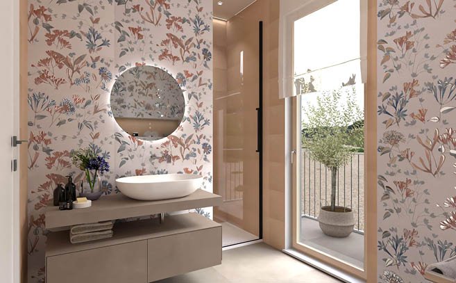 Bathroom design image in Rectangular shape, created with floor tiles SUMMER and wall tiles DECO&MORE, SUMMER