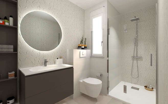 Bathroom design image in Rectangular shape, created with wall tiles LUMINA 30,5X91,5