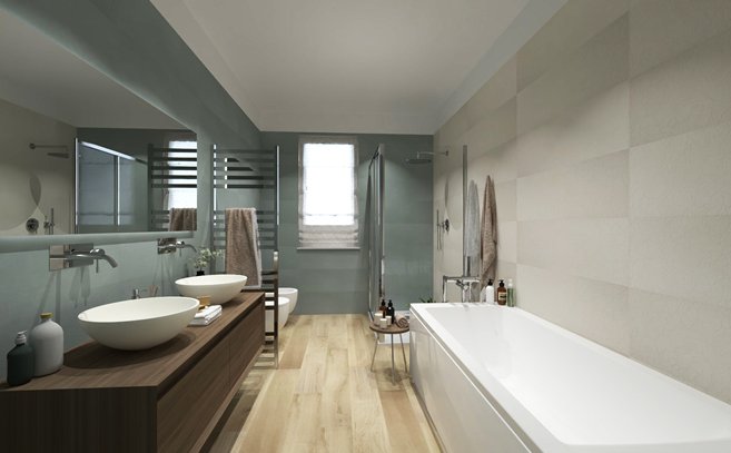 Bathroom design image in Rectangular shape, created with floor tiles FAPNEST and wall tiles SUMMER