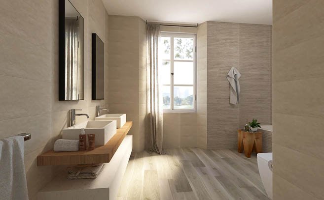 Bathroom design image in Rectangular shape, created with floor tiles MAKU and wall tiles MAKU