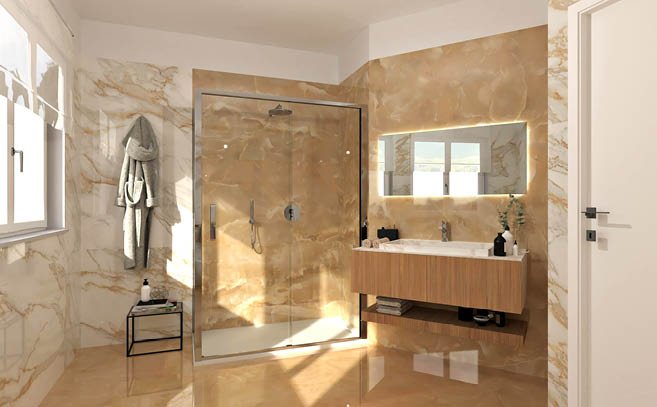 Bathroom design image in Rectangular shape, created with floor tiles ROMA GOLD