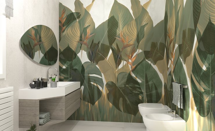 Bathroom design image in Squared shape, created with floor tiles YLICO and wall tiles YLICO