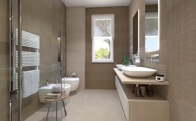 Bathroom design image in Rectangular shape, created with floor tiles SUMMER and wall tiles SUMMER