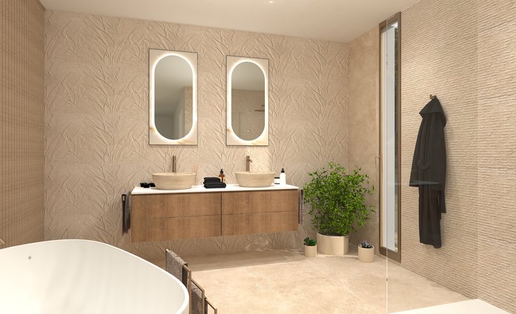 Bathroom design image in Squared shape, created with floor tiles NOBU and wall tiles NOBU