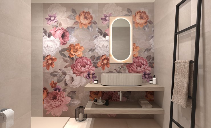 Bathroom design image in Rectangular shape, created with floor tiles YLICO and wall tiles YLICO