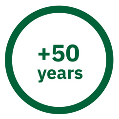 Green symbol “+50 years” in a circle, representing the durability of FAP Ceramics surfaces over time.