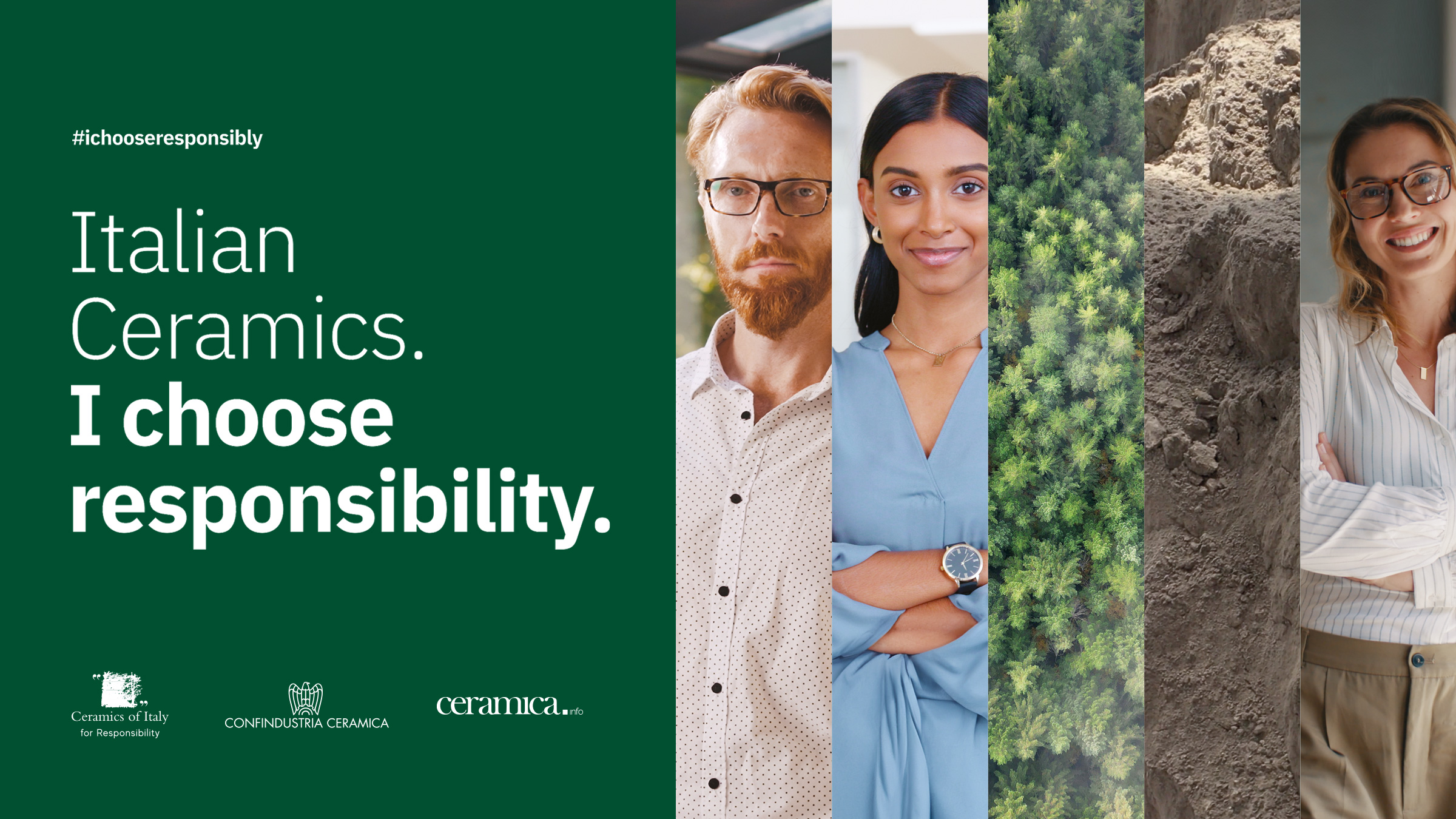 Visual sequence with people, nature and clay, a metaphor for sustainability, expertise and origin of FAP ceramics.