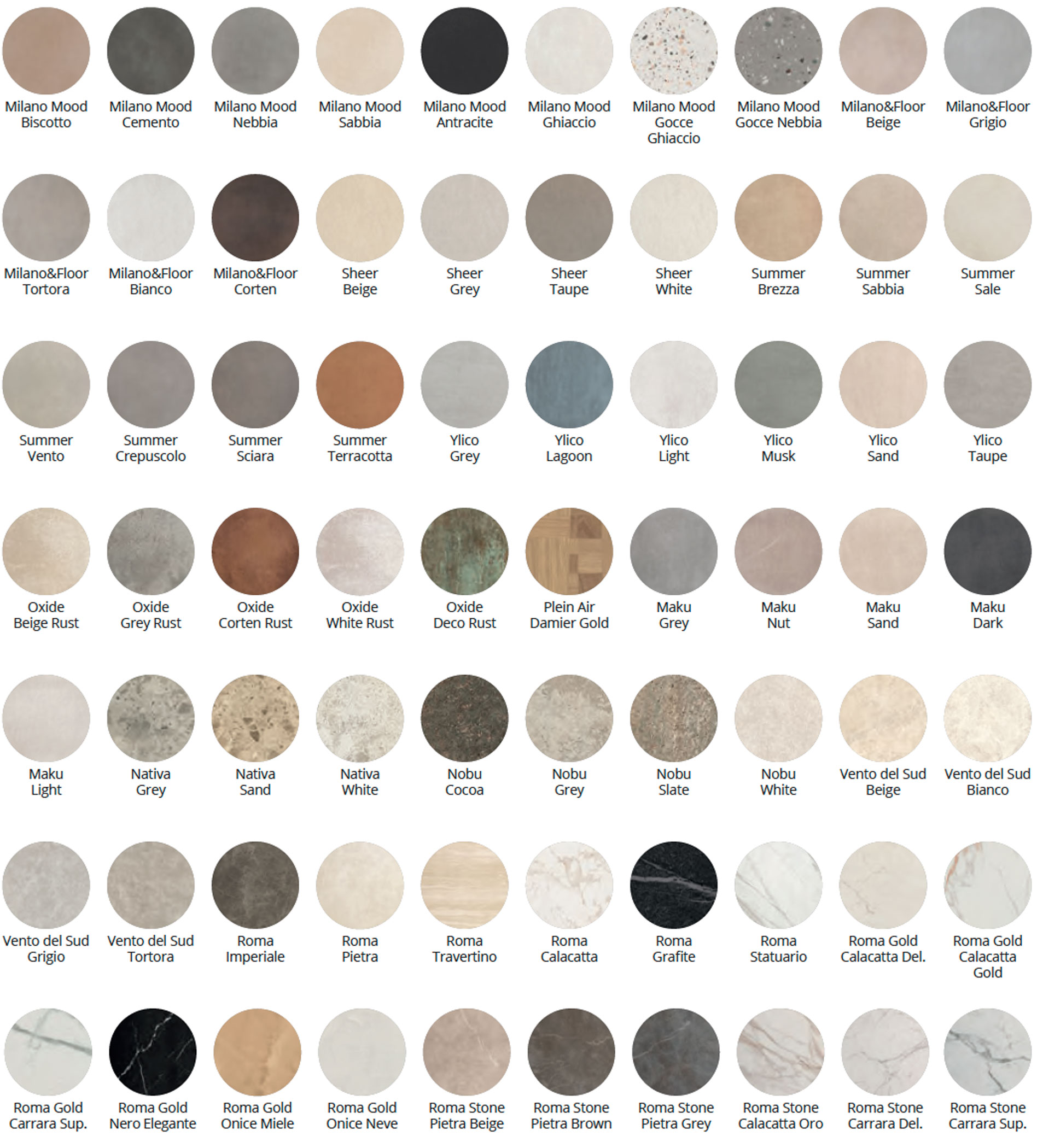 Wide range of Impronte colours: concrete, stone, wood, marble and oxide effect shades for contemporary bathroom coverings.