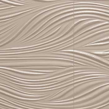 Beige decorative tile with wave texture with three-dimensional wavy relief motion effect, glossy finish.