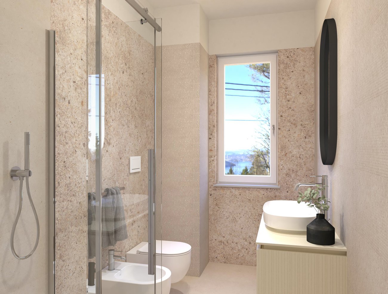 Bathroom design image in Rectangular shape, created with floor tiles MATERIA PURA and wall tiles MATERIA ECLETTICA, MATERIA PURA