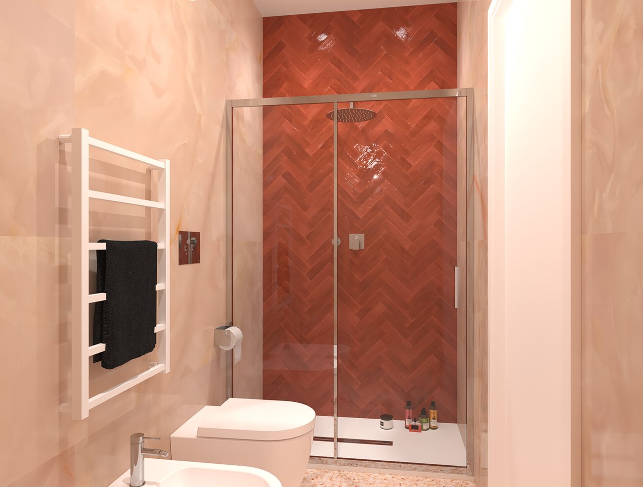 Bathroom design image in Rectangular shape, created with floor tiles GLIM and wall tiles GLIM, GEMME