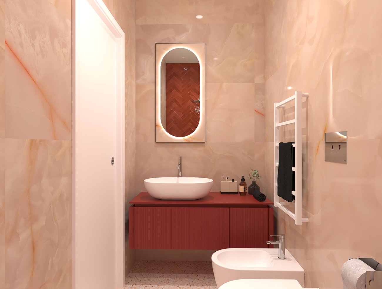 Bathroom design image in Rectangular shape, created with floor tiles GLIM and wall tiles GLIM, GEMME