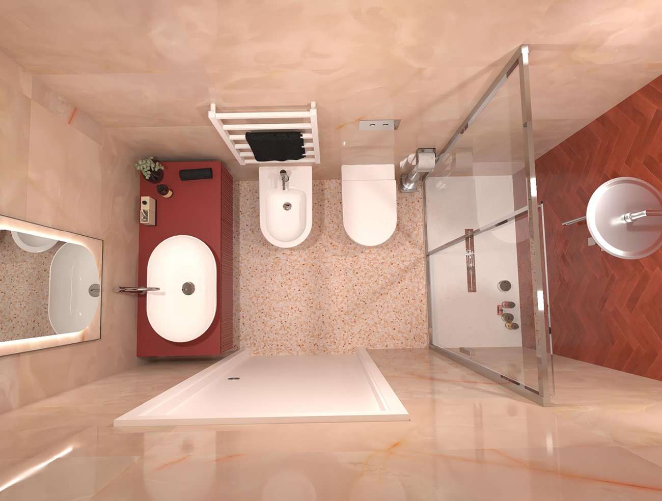Bathroom design image in Rectangular shape, created with floor tiles GLIM and wall tiles GLIM, GEMME