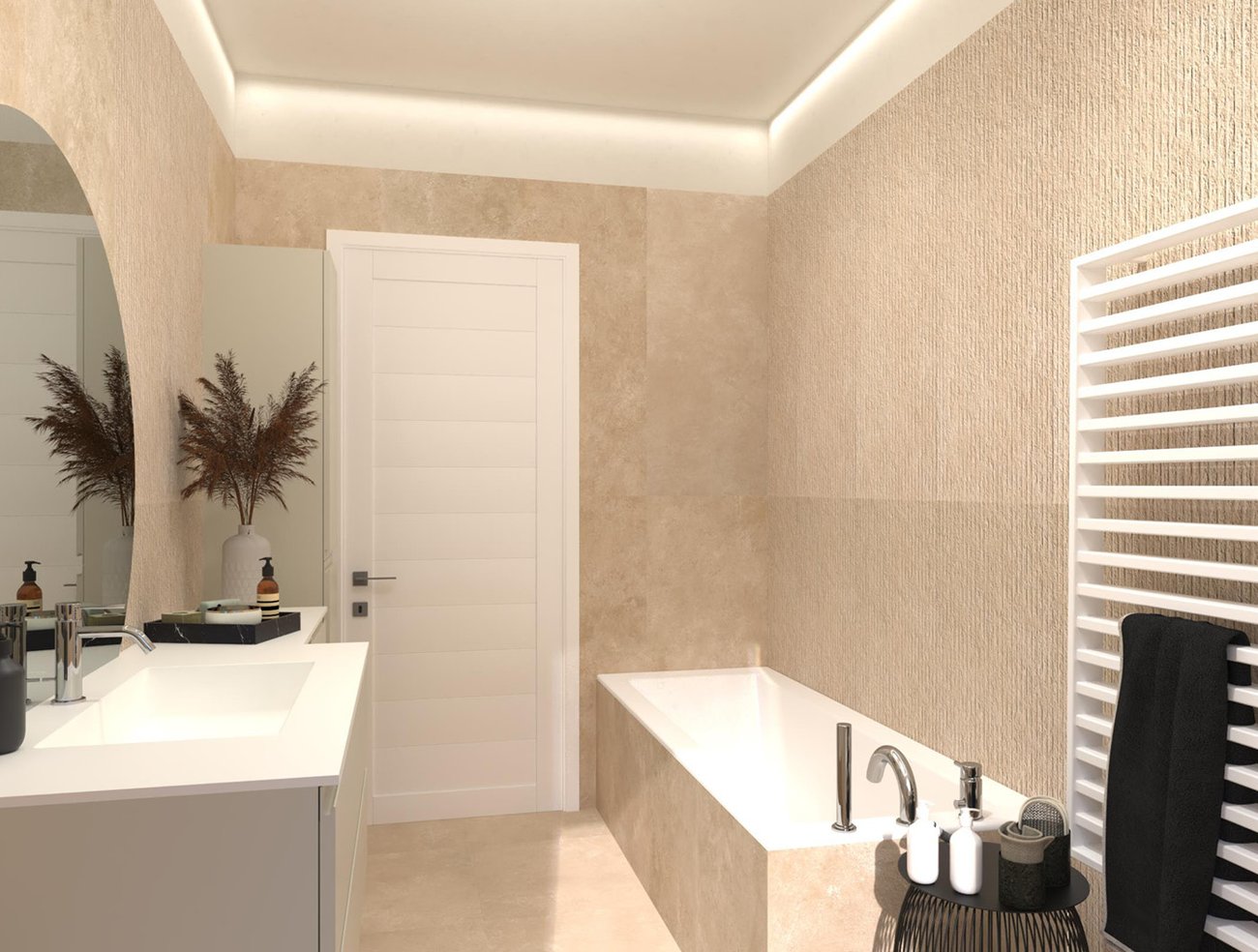 Bathroom design image in Rectangular shape, created with floor tiles NOBU and wall tiles NOBU