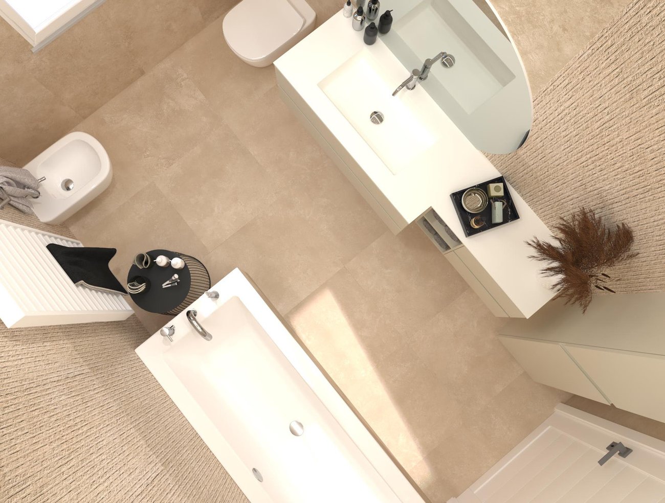 Bathroom design image in Rectangular shape, created with floor tiles NOBU and wall tiles NOBU