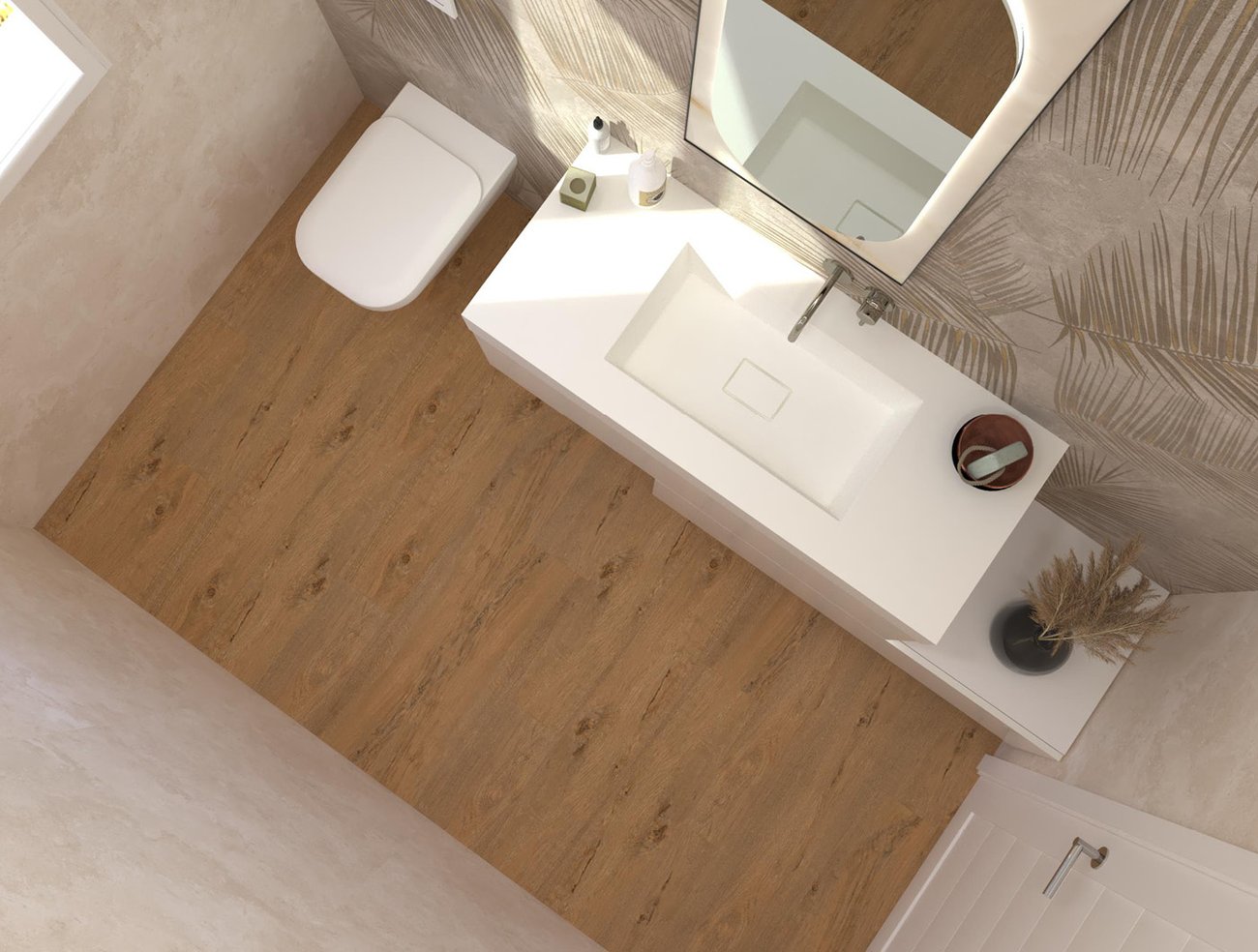 Bathroom design image in Rectangular shape, created with floor tiles ROOTS and wall tiles VENTO DEL SUD