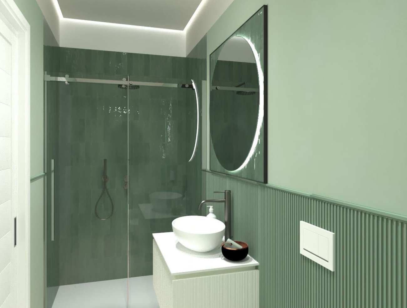 Bathroom design image in Rectangular shape, created with floor tiles NOBU and wall tiles GLIM, TRUE COLOR