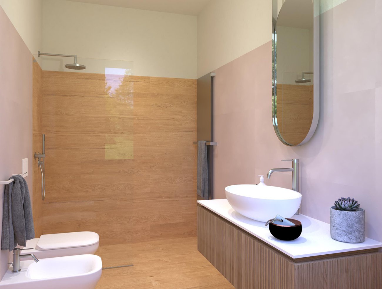 Bathroom design image in Rectangular shape, created with floor tiles PLEIN AIR and wall tiles PLEIN AIR, MILANO MOOD