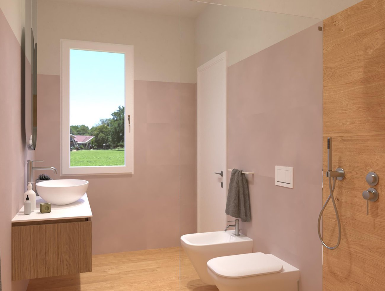 Bathroom design image in Rectangular shape, created with floor tiles PLEIN AIR and wall tiles PLEIN AIR, MILANO MOOD