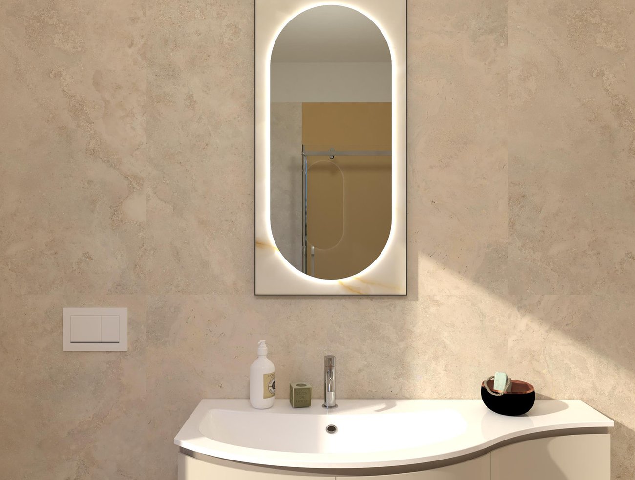 Bathroom design image in Rectangular shape, created with floor tiles VENTO DEL SUD and wall tiles TRUE COLOR, VENTO DEL SUD